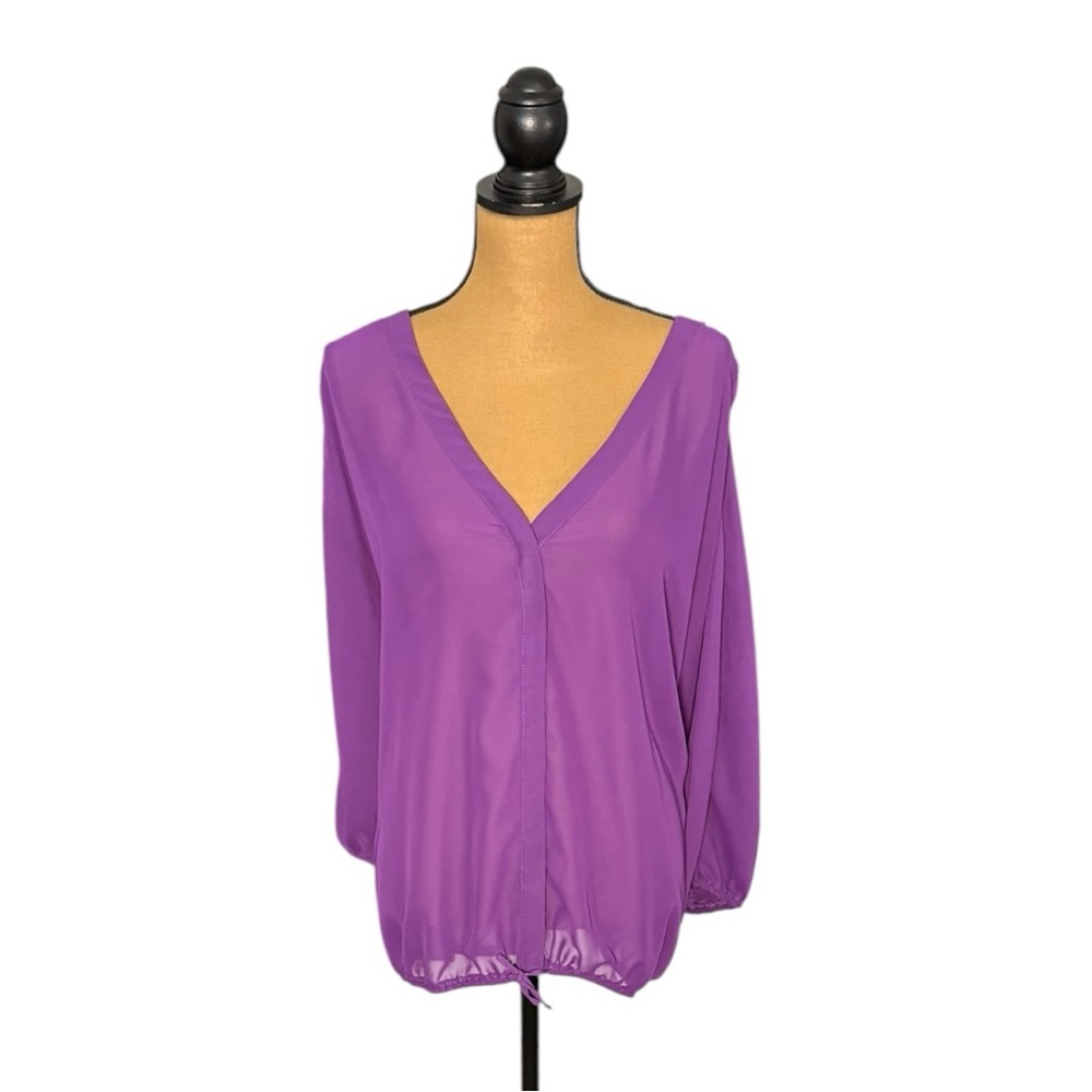 Ashley Stewart Sheer V Neck Blouse Plus Size Womens 18/20 Purple Office Career